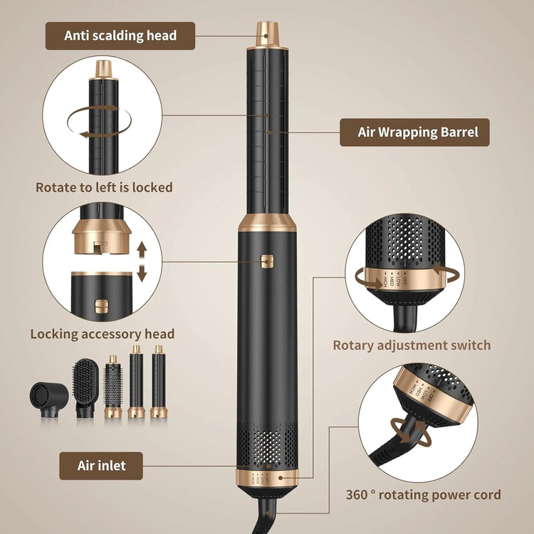 UKLISS 638 5‑In‑1 Hot Air Brush Set, Professional Hair Styling Tools, Multi‑Function Hair Dryer Curling Iron Straightener Kit For Curling, Drying, Straightening, Smoothing And Fluffy Hairstyle, For Home Professional Use