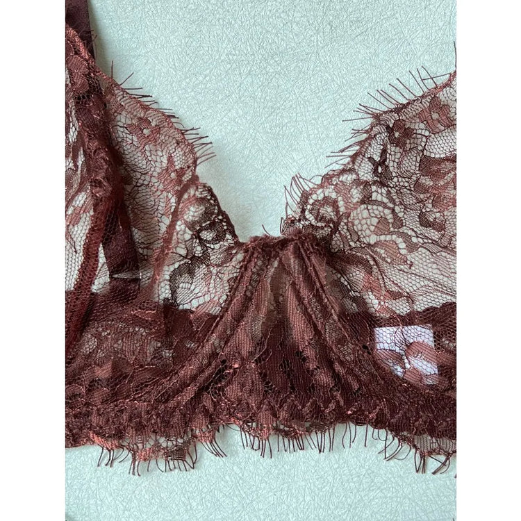 Tornova Erotic Lingerie French Retro Eyelash Lace Underwear Set Sexy Intimate See-through Ultra-thin Bra with Underwire Briefs