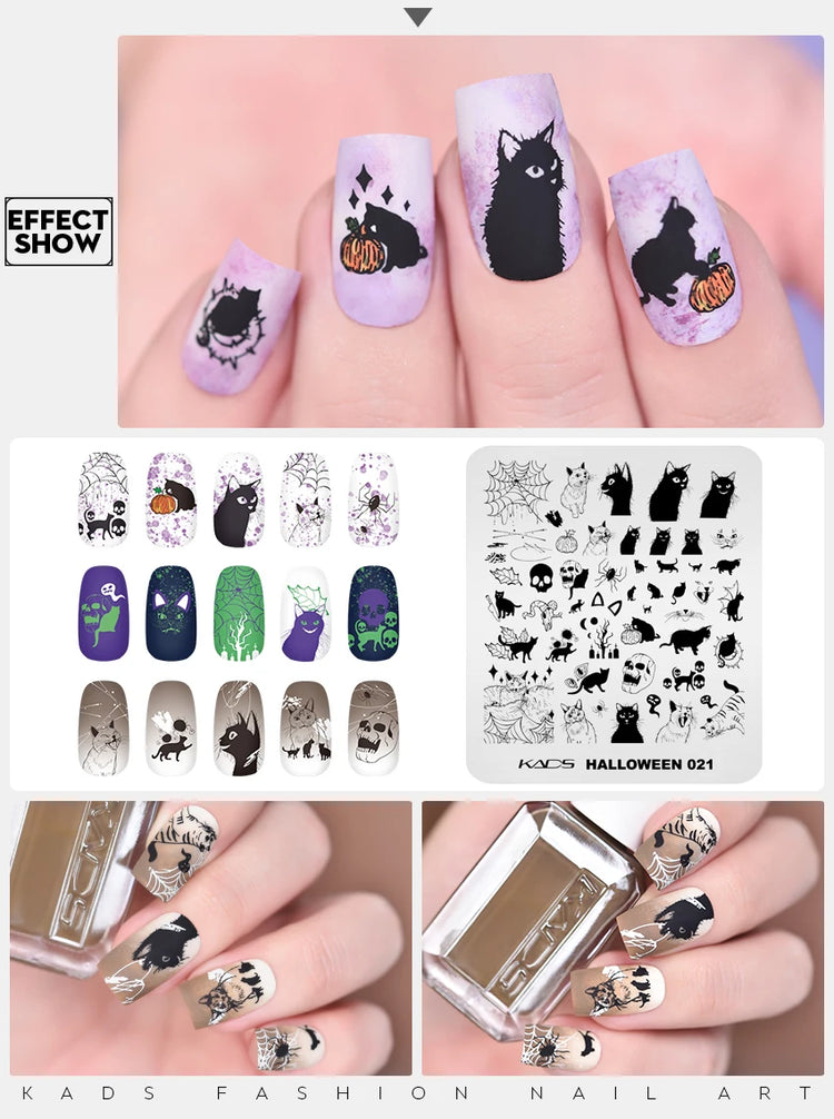 KADS Halloween Nail Stamping Plates skull Pumpkin Bat Template Stencils Nail Art Stamp Image Plate Manicure Nail Print Tool