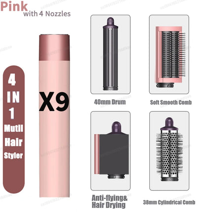 Hot Air Dryer Brush Multil Hair Styler Hair Dryer 30/40mm Auto Curling Barrels and Hair Strightenting Nozzle Hot Air Brush Wrap