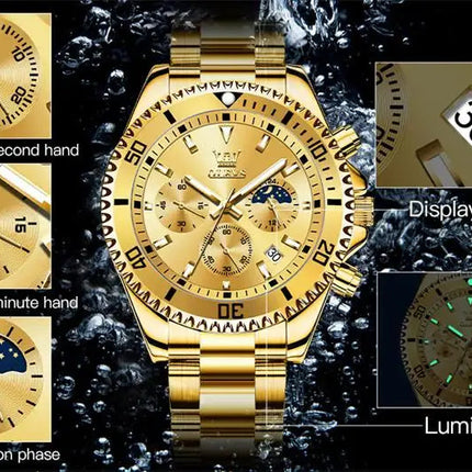 OLEVS Orologi da uomo Orologio di lusso delle migliori marche da uomo Cronografo originale impermeabile in acciaio inossidabile Fasi lunari Data Quadrante Rota platinumshop