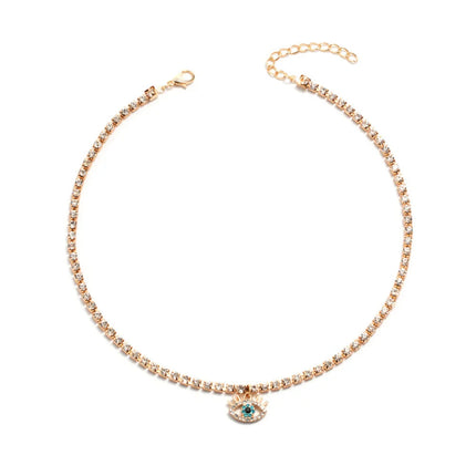 LXY-W Boho Fashion Gold-plate Simple Crystal Chain Eye Pendant Necklace For Women Vintage Female Choker Jewelry Gift Wholesale PlatiNum