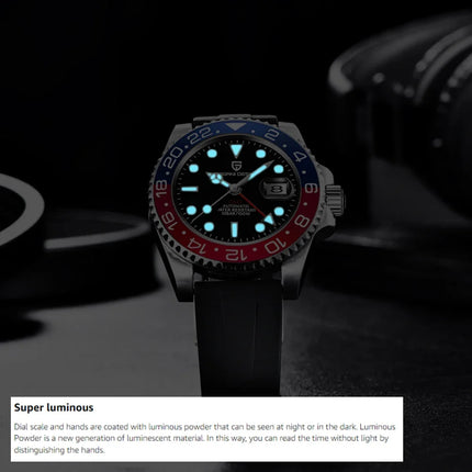 PAGANI DESIGN Pepsi GMT Orologio automatico da uomo 100M impermeabile quadrante nero luminoso cinturino Jubilee in acciaio inossidabile orologi da polso meccanici sportivi di lusso per uomo PD-1662 Relojes Hombres+Confezione