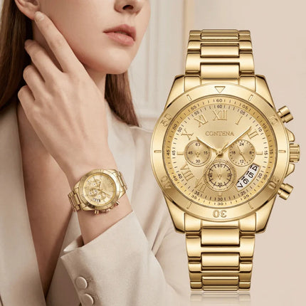 CONTENA Orologi eleganti di lusso per donna Orologio da donna in acciaio inossidabile Orologio da polso da donna alla moda Orologio al quarzo Reloj Mujer platinumshop