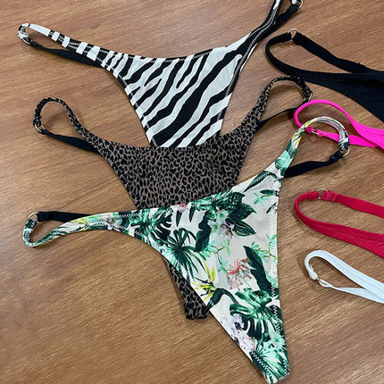 Ice Slik Low Waist Girls G String Leopard Flower Women Panties Sexy Briefs Thong T-back Underwear Female Lingerie Size S-XL