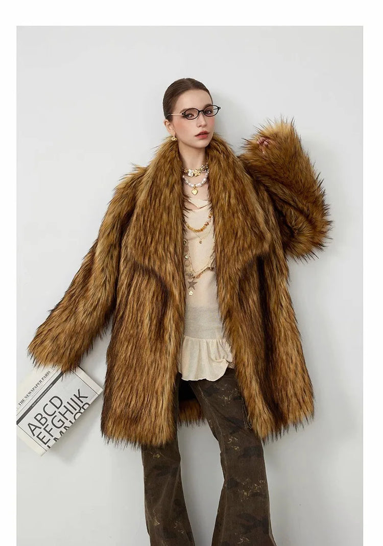 ZADORIN New in Coats & Jackets Luxury Winter Clothes Woman Lapel Long Brown Faux Fur Coat Loose Fluffy Jacket Woman Fur Coats
