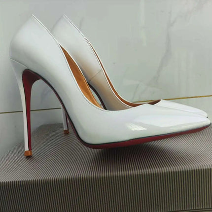 Taglie 48 Scarpe da donna stile classico in vernice con punta a punta Slip On 12 cm Scarpe con tacco alto da donna eleganti Décolleté a spillo semplici Nero Rosso Bianco platinumshop