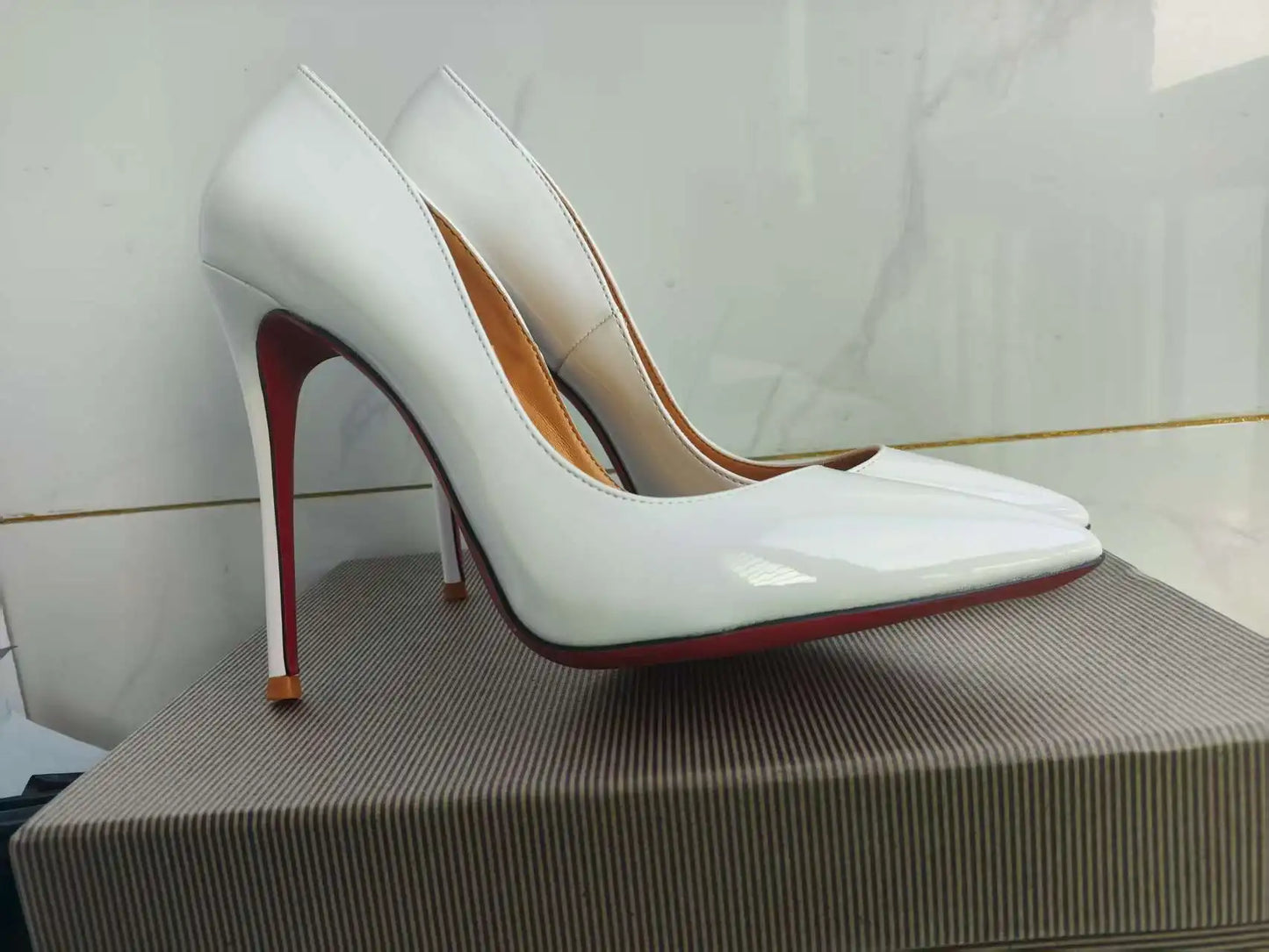 Sizes 48 Classic Style Women Patent Pointed Toe Slip On 12cm High Heel Shoes Elegant Ladies Plain Stiletto Pumps Black Red White