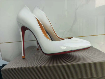 Sizes 48 Classic Style Women Patent Pointed Toe Slip On 12cm High Heel Shoes Elegant Ladies Plain Stiletto Pumps Black Red White