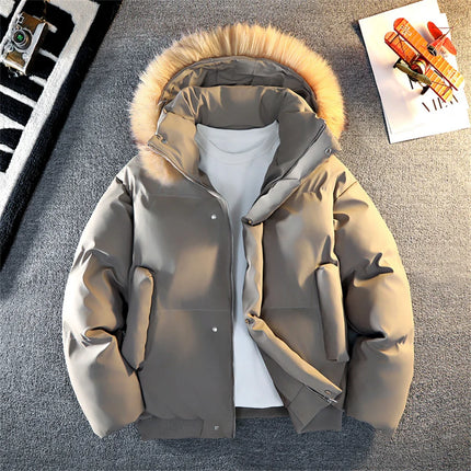 Winter Down Puffer Overcoat Men Fur Collar Soft Leather Parkas Men's Windproof Padded Coat Streetwear Men's Outdoor Parka Jacket