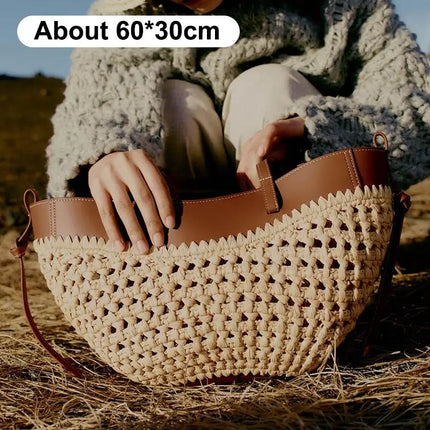 Retro Artistic Fashion Versatile Casual Tote Bag Single Shoulder Bag Large Capacity Woven Grass Big Bag