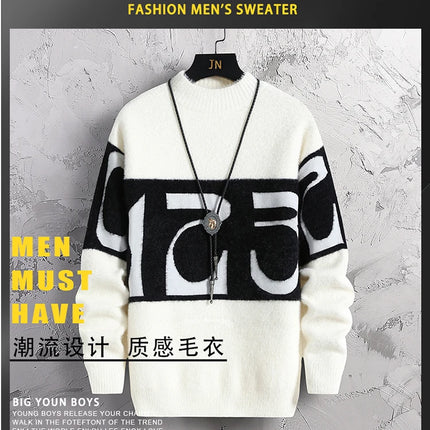 2023 New Fashion Patchwork digit Cashmere Sweater Men High Quality Comfortable Mens Sweaters Thick Warm Male Pullover