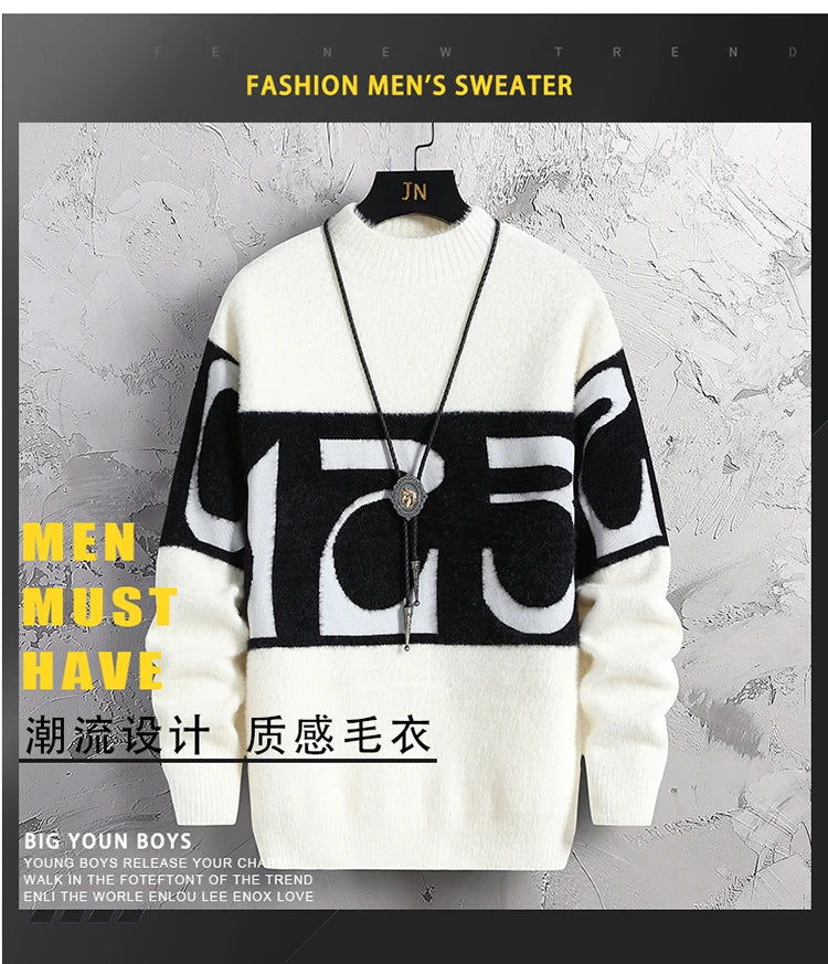 2023 New Fashion Patchwork digit Cashmere Sweater Men High Quality Comfortable Mens Sweaters Thick Warm Male Pullover