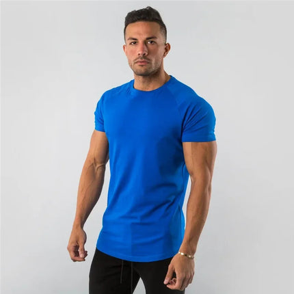 Men's Summer Skinny Casual T-Shirt Short Sleeve Tee Male Gym Fitness Sport Cotton Tops Man Running Workouts Sweatshirt Clothing PlatiNum