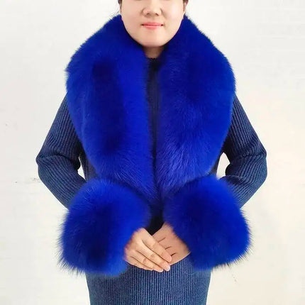 Real Fur Collar And Cuffs Set Winter Coat Accessories Women Fluffy Large Fur Shawl Neak Warm Fox Fur Scarf Furry Scarves Female