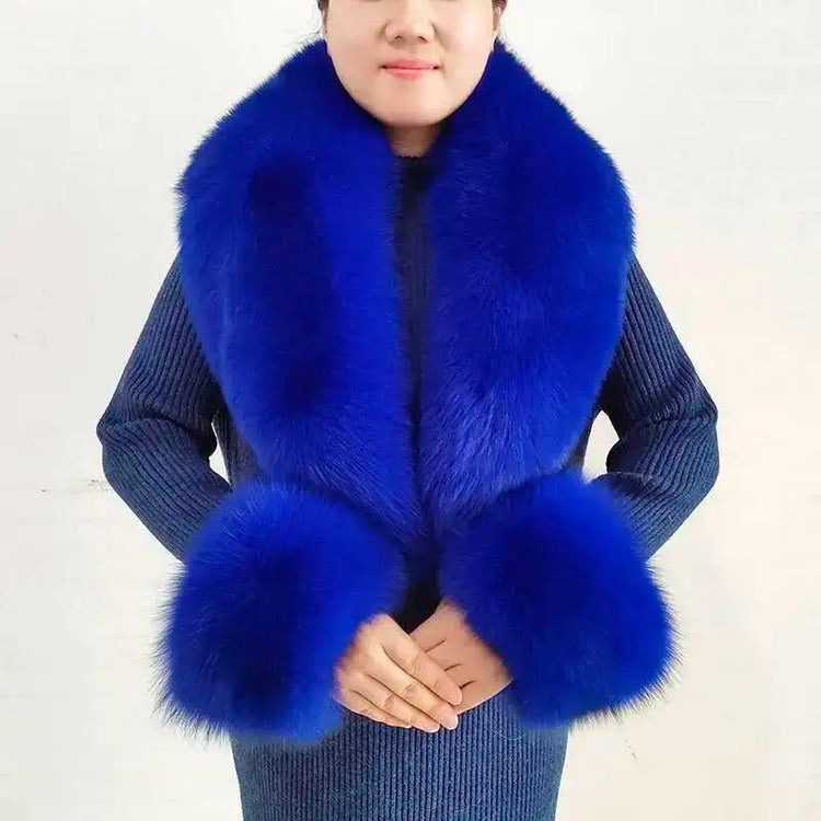 Real Fur Collar And Cuffs Set Winter Coat Accessories Women Fluffy Large Fur Shawl Neak Warm Fox Fur Scarf Furry Scarves Female