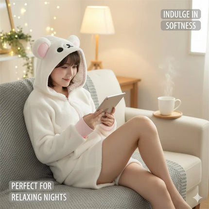 Cute Japan Bear Sleepwear Rilakkuma Y2K Hoodie Pajama Set Girls Fleece Lined Hooded Homewear Suit Autumn Winter Loungewear New