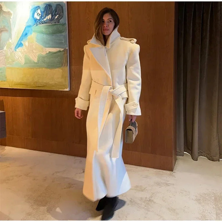Fashion Solid Women's Wool Coat Lapel Double Breasted Button Long Sleeves Loose Coat Chic 2026 Autumn Winter New Street Wear