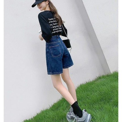 Ladies High Waist Wide Leg Denim Shorts Retro Blue A-Line Slim Fit Spring Summer Womens Casual Clothing 2026 PlatiNum