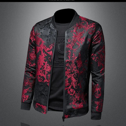 Minglu Autumn Winter Stand Collar Men's Jackets Luxury Pattern Pattern Long Sleeve Business Casual Male Coats Plus Size 5XL