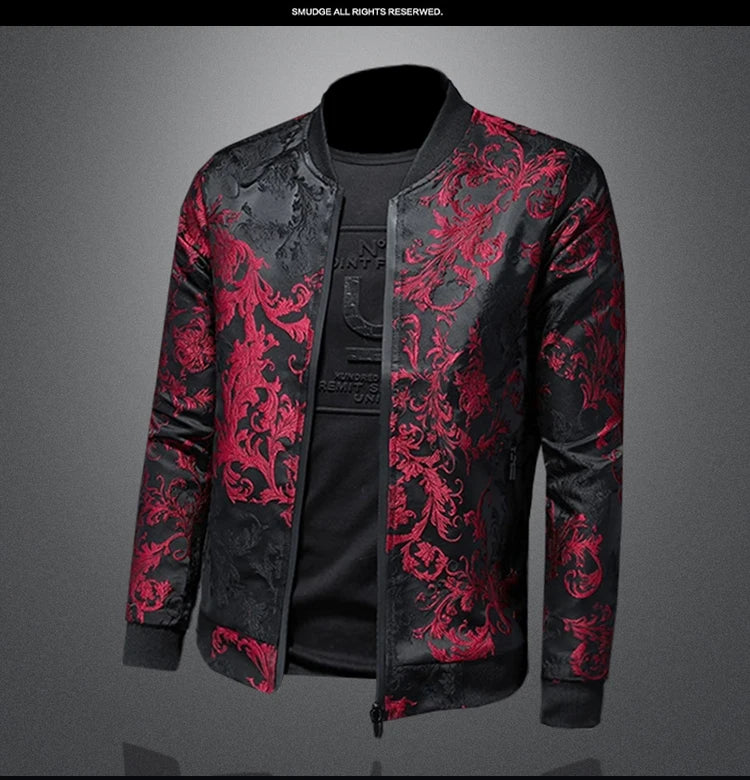 Minglu Autumn Winter Stand Collar Men's Jackets Luxury Pattern Pattern Long Sleeve Business Casual Male Coats Plus Size 5XL