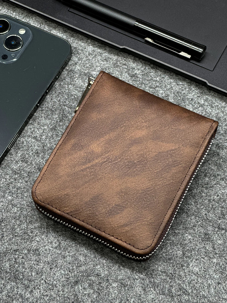 Portafoglio da uomo sottile in PU con cerniera - Dimensioni compatte per monete e carte - Design aziendale