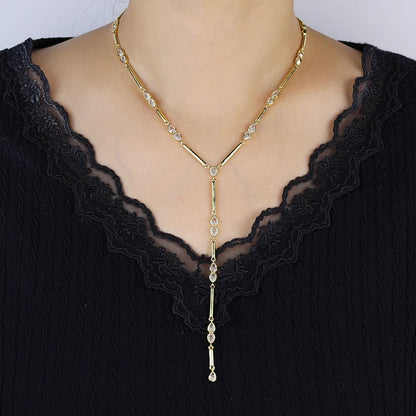 Barra geometrica a goccia Cubic Zirconia CZ Catena a maglie Lunga Y Lariat Collana di moda donna sexy 2026 Nuovo arrivato