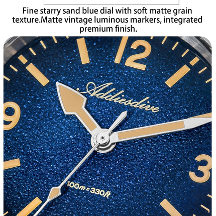 ADDIESDIVE NEW Luxury Quartz Men's 36mm Watch AD2544 Sapphire Crystal 100M Waterproof C3 Retro Luminous Leather Strap Wristwatch