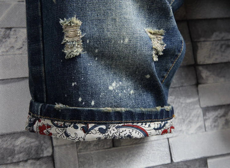 Men Ripped Short Jeans Summer Cotton Knee Length Shorts Breathable Vintage Denim Pants Painted Graffiti Streetwear Cargo Jeans PlatiNum