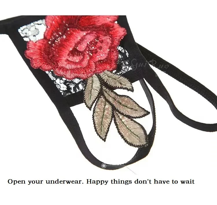 Women's Sexy Lace Rose Mini Lingerie Set Hot Underwear Embroidered Sleepwear Bras Panties Combo for Ladies