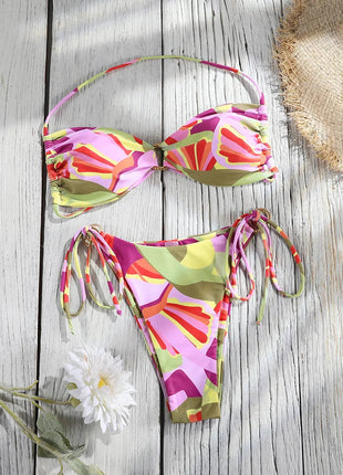 Set Bikini a Fascia da Donna con Pieghe, Costume da Bagno Sexy con Laccetti, Bikini Brasiliano con Bendaggio, Abbigliamento da Spiaggia platinumshop