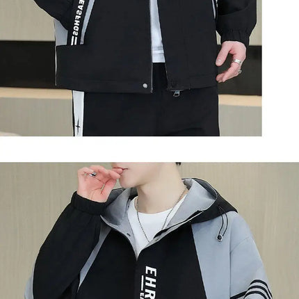 Spring Autumn Men's Hooded Jacket Loose Versatile Trendy Color Block Fashion Outerwear Windproof Thickened Long Sleeve Zipper