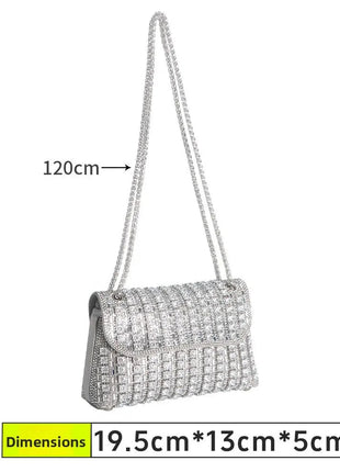 Fashionable Retro Diamond Studded Gold Chain Women's Crossbody Bag Handbag Dinner Bag Underarm Bag Single Shoulder Bag PlatiNum
