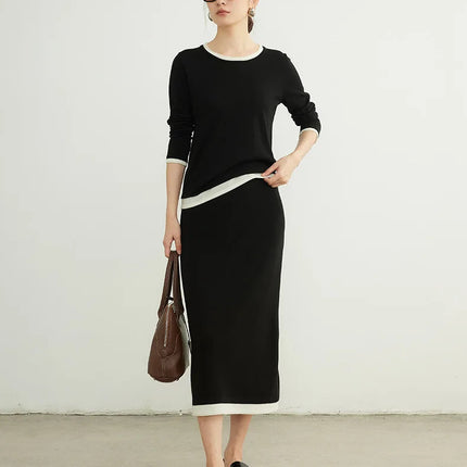 SuyaDream, Women Long Skirt, 32.4%Sheep Wool, Solid Woolen Knitted Skirts, 2024 Autumn Winter Warm Under Dress, Grey, Khaki PlatiNum