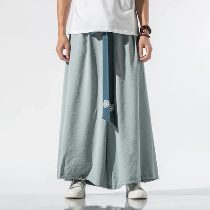 Pantaloni Larghi da Uomo Stile Kimono Giapponese 2026, Joggers Retrò, Pantaloni Larghi in Lino Stile Yukata, Pantaloni Robe Nepal con Cavallo Ampio