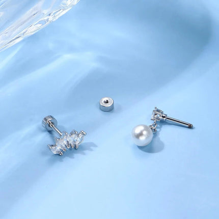 Florideco 1PC Stainless Steel Cartilage Stud Earrings for Women Opal Flat Back Earring Studs Lip Bar Nose Ear Piercing Jewellery PlatiNum