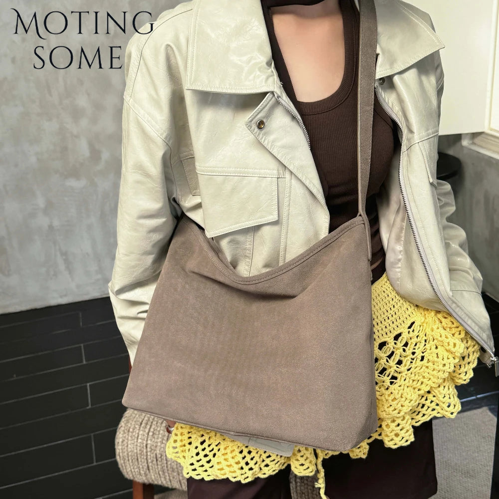 Motingsome Natural Soft Suede Woman Bags Large Capacity Handbag Big Underarm Messenger Bag Shoulder Purse Casual Tote 2025 New