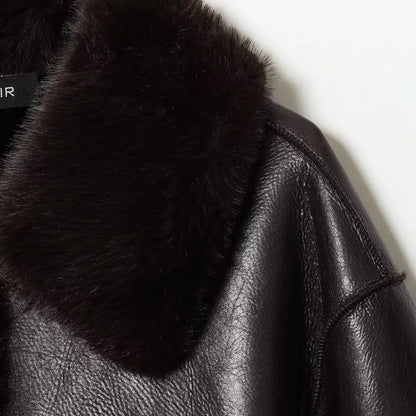 Women's Autumn/ Winter Fleece-Lined Double-Sided Leather Jacket Single-Breasted Reversible Casual Long-Sleeve Warm Coat