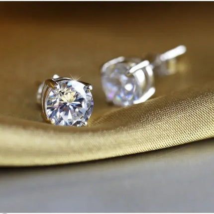 925 Sterling Silver Classic Fashion 4mm 5mm 6mm 7mm 8mm Five Claws Zircon Stud Earrings For Women Men Gift Oorbellen PlatiNum
