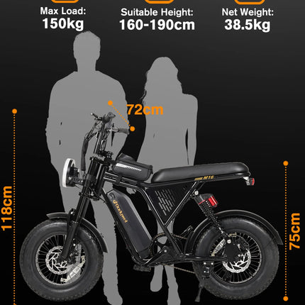 Bicicletta Elettrica Bodywel M16PRO con Pneumatici Larghi, E-bike a Lunga Autonomia 48V 15Ah, E-bicicletta All-Terrain 16"x4.0" per Adulti, Disponibile in Magazzino UE