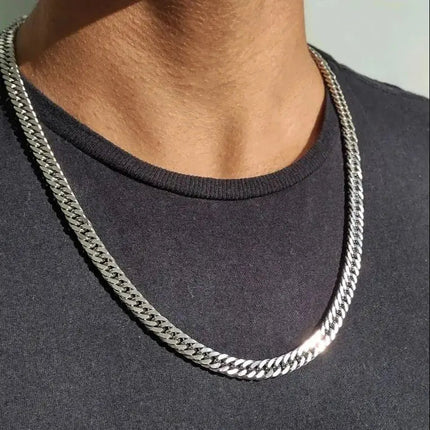 Chunky Miami Cuban Chain Necklaces for Men Women,Silver Color Stainless Steel Metal Chain Collar,Basic Classic Jewelry Gift PlatiNum