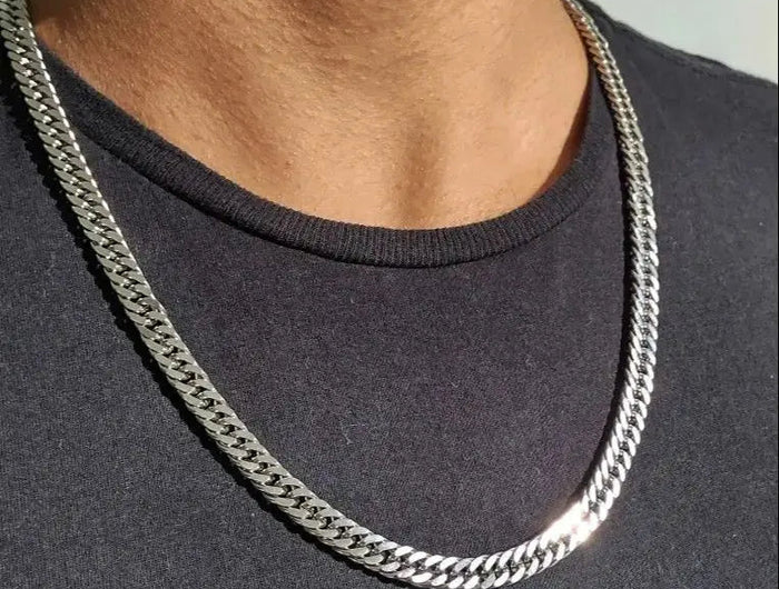 Chunky Miami Cuban Chain Necklaces for Men Women,Silver Color Stainless Steel Metal Chain Collar,Basic Classic Jewelry Gift PlatiNum