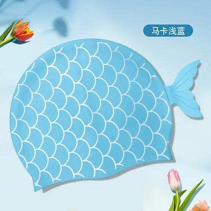 Cuffia da nuoto per bambini Cuffia da nuoto allargata in silicone impermeabile a squame di pesce carino per accessori da nuoto per ragazze dei ragazzi