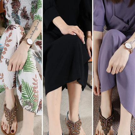 New 2026 Women's Summer Bohemian Style Sandals, Flip-Flop Design with Beaded and Rhinestone Buckle, Elastic Heel Strap, Comfortable Everyday Shoes