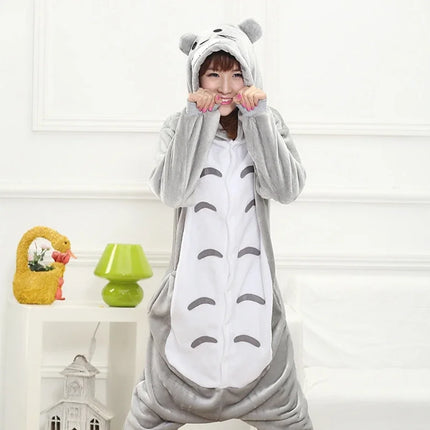 Onesie Totoro Animal Cartoon pour hommes et femmes, pantoufles de pyjama pour filles garçons,  drôle, olympiques d'hive ensemble