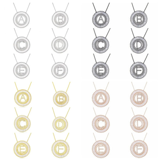 MHS.SUN collana con lettera iniziale in zircone pieno oro/argento/oro rosa/colore nero A-Z alfabeto ciondolo rotondo collana in rame gioielli