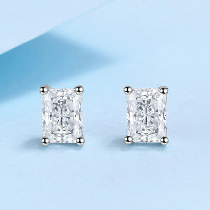 NeeTim 0.5CT 1CT 2CT Emerald Radiant Cut Moissanite Studs Earrings for Women Lab Diamond 925 Sterling Silver Earring Jewelry PlatiNum