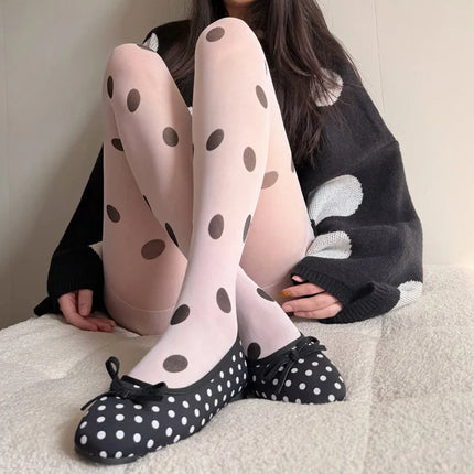Colorful Large Polka Dot Silk Stockings, Sexy Polka Dot Print, Ultra-Thin, Women's Tights, JK Skirt Accessories