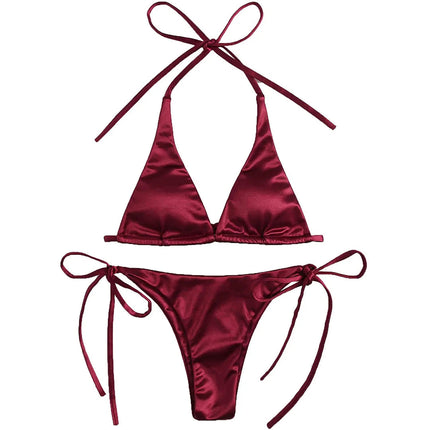 Sexy 13 colori Halter Satin Bikini brasiliano Donna Costumi da bagno Costume da bagno femminile Bikini a due pezzi Bagnante Costume da bagno Swim V4966 platinumshop
