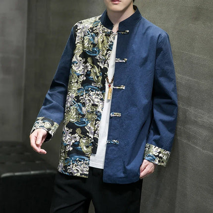 Camicie da uomo ricamate 2026 primavera stile cinese retrò colletto alla coreana giacca in cotone e lino cardigan da uomo Kungfu allentato casual Top